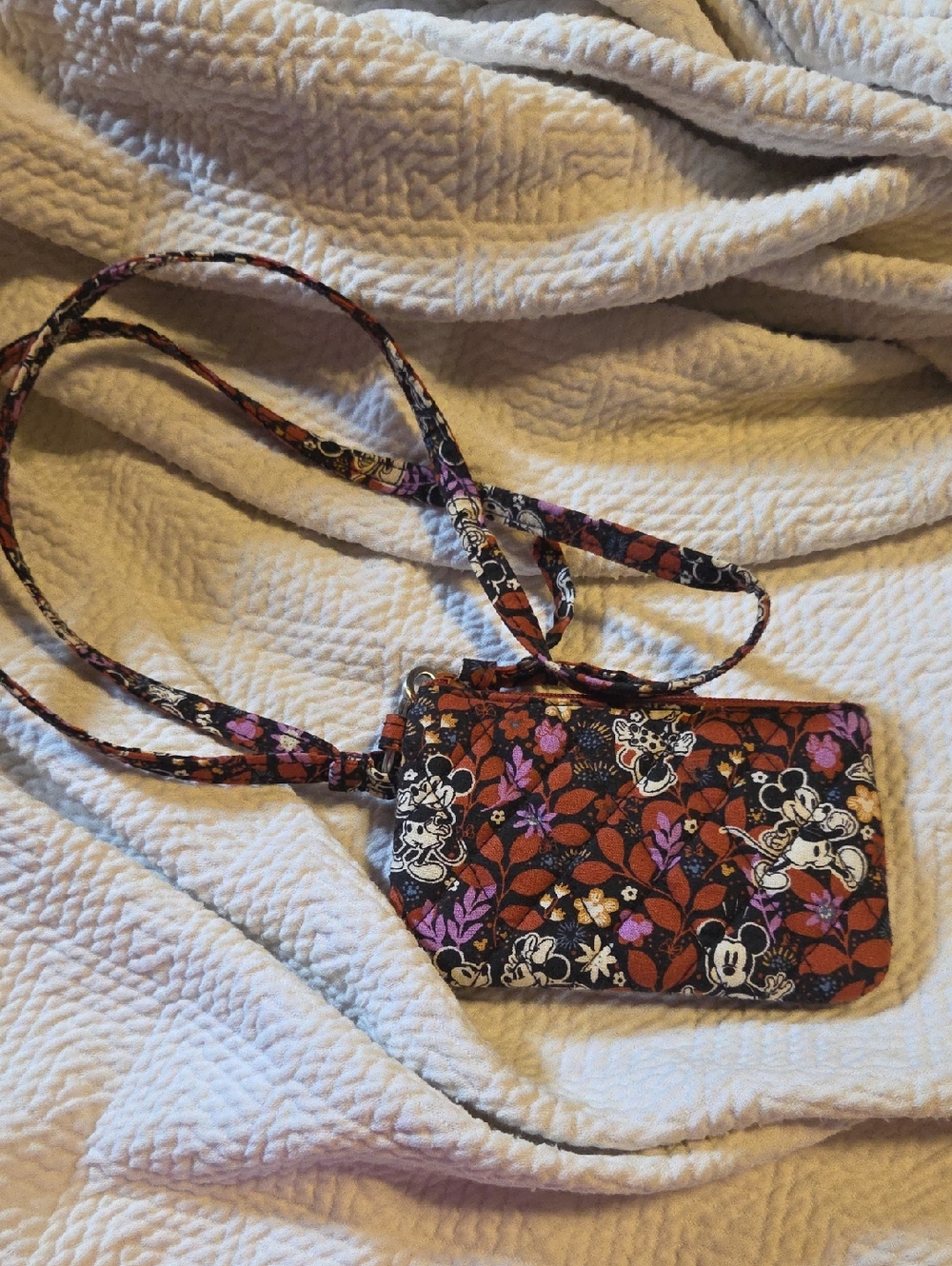 Vera Bradley Mickey Floral ID Lanyard with Purple Accents - Picture 1 of 3